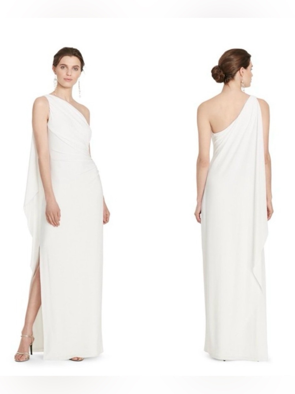 NWT Lauren Ralph Lauren Crepe One-Shoulder Gown, 16